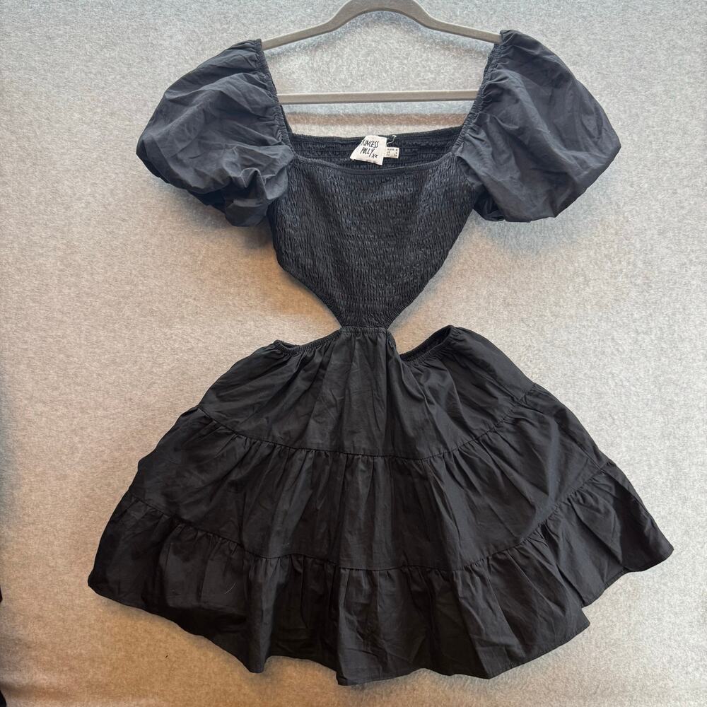 Princess Polly Amber Mini Black Puff Shoulder-Cut Out Dress- Women size 4 - Picture 5 of 8